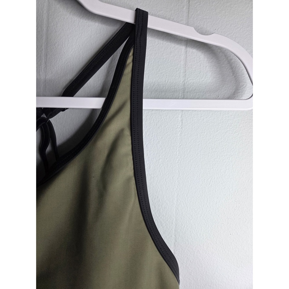 All in Motion Womens Olive Green Black Front Zip Strappy Racerback‎ Sports Bra M - Picture 2 of 5